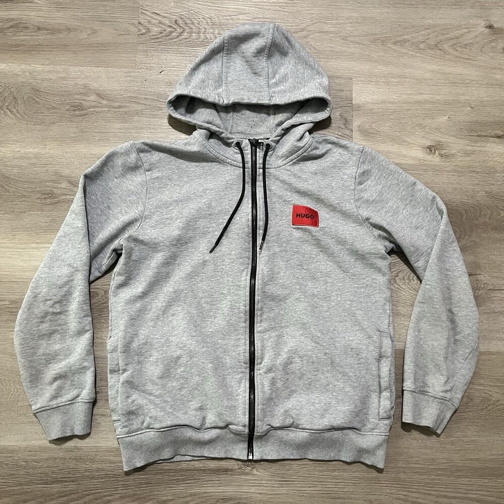 HUGO Boss Gray Full Zip Hoodie Mens Size Medium